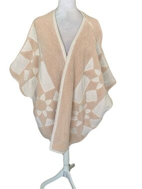 NWT Free People Heirloom Patchwork Cream Beige Sherpa Cardigan Poncho Teddy - M